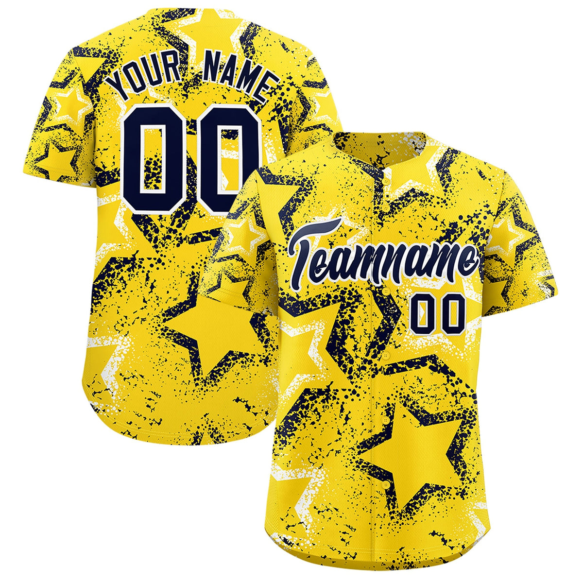 Custom Gold White Navy Star-Shaped Ink Texture Graffiti Pattern Baseball Jersey | Sublimation Printed &amp; Stitched,Add Name and Numbern,Perfect for Parties,Perfect for Training | KXKSHOP