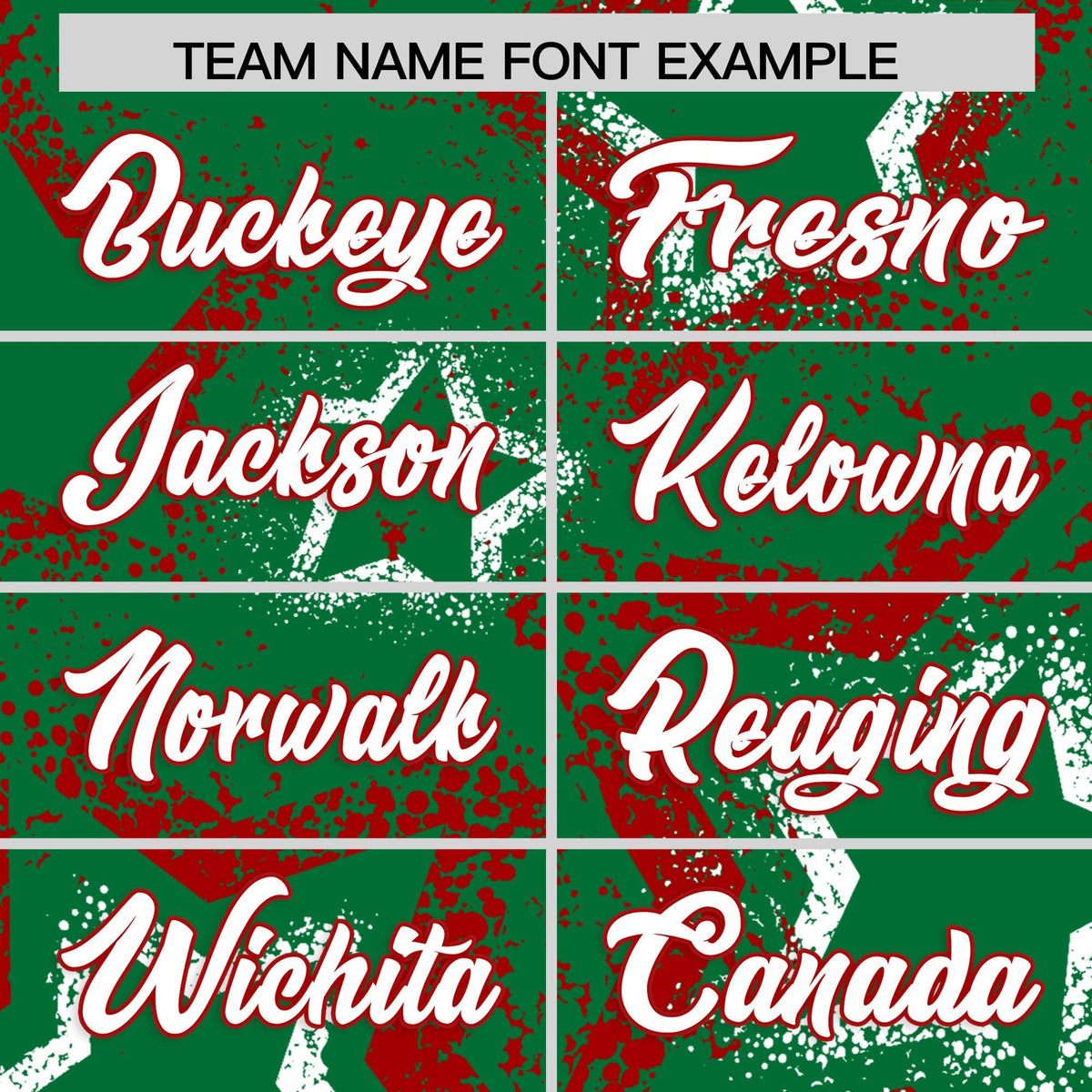 Custom Kelly Green White Red Star-Shaped Ink Texture Graffiti Pattern Baseball Jersey | Sublimation Printed &amp; Stitched,Add Name and Numbern,Perfect for Parties,Perfect for Training | KXKSHOP
