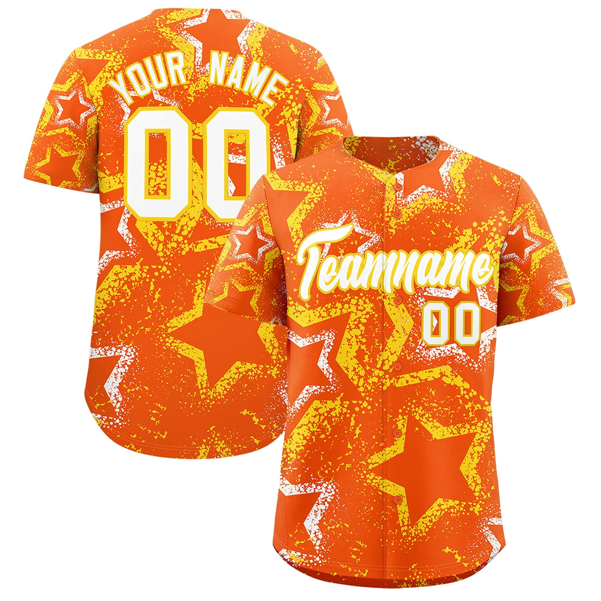 Custom Orange White Gold Star-Shaped Ink Texture Graffiti Pattern Baseball Jersey | Sublimation Printed &amp; Stitched,Add Name and Numbern,Perfect for Parties,Perfect for Training | KXKSHOP