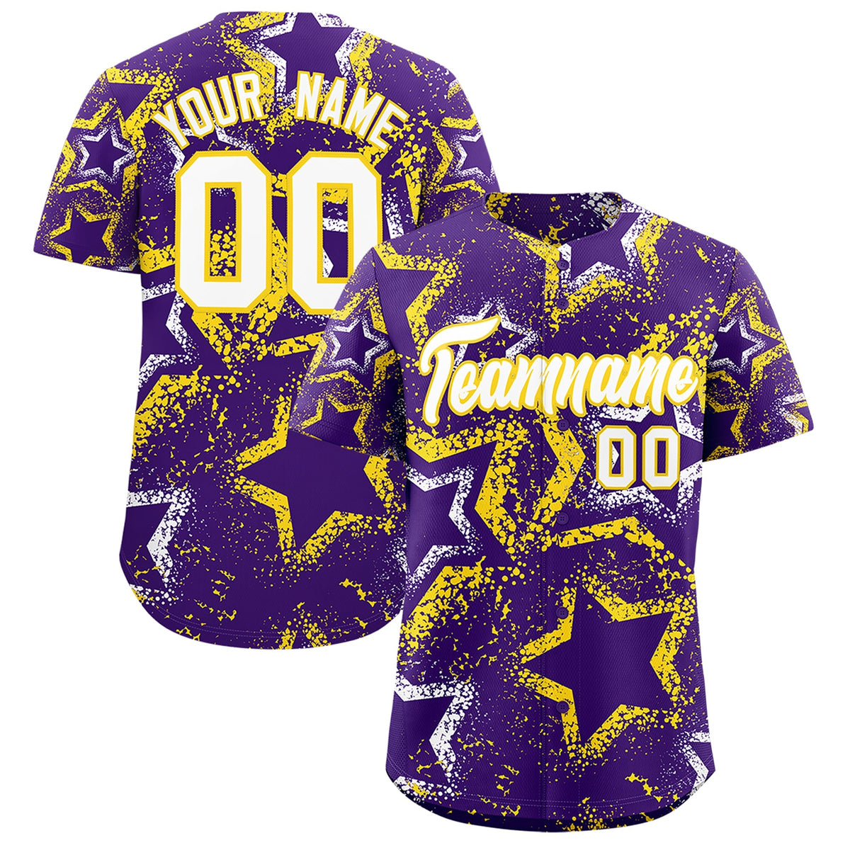 Custom Purple White Gold Star-Shaped Ink Texture Graffiti Pattern Baseball Jersey | Sublimation Printed &amp; Stitched,Add Name and Numbern,Perfect for Parties,Perfect for Training | KXKSHOP