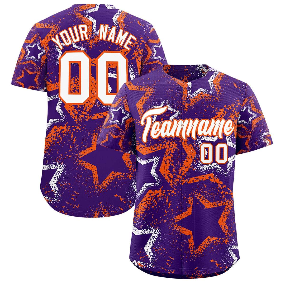 Custom Purple White Orange Star-Shaped Ink Texture Graffiti Pattern Baseball Jersey | Sublimation Printed &amp; Stitched,Add Name and Numbern,Perfect for Parties,Perfect for Training | KXKSHOP