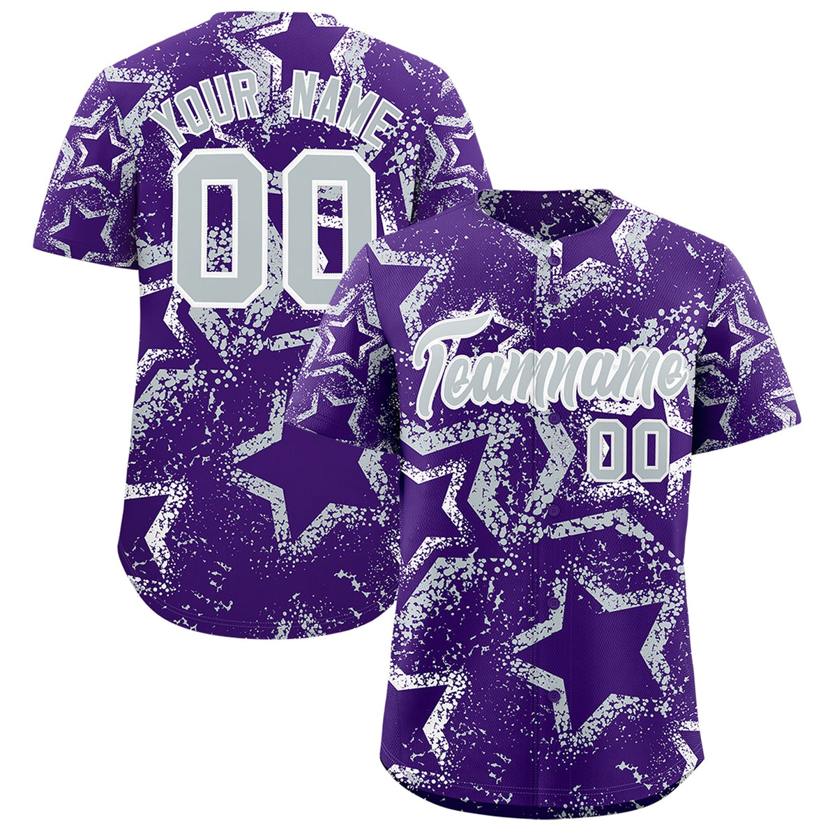 Custom Purple White Silver Star-Shaped Ink Texture Graffiti Pattern Baseball Jersey | Sublimation Printed &amp; Stitched,Add Name and Numbern,Perfect for Parties,Perfect for Training | KXKSHOP