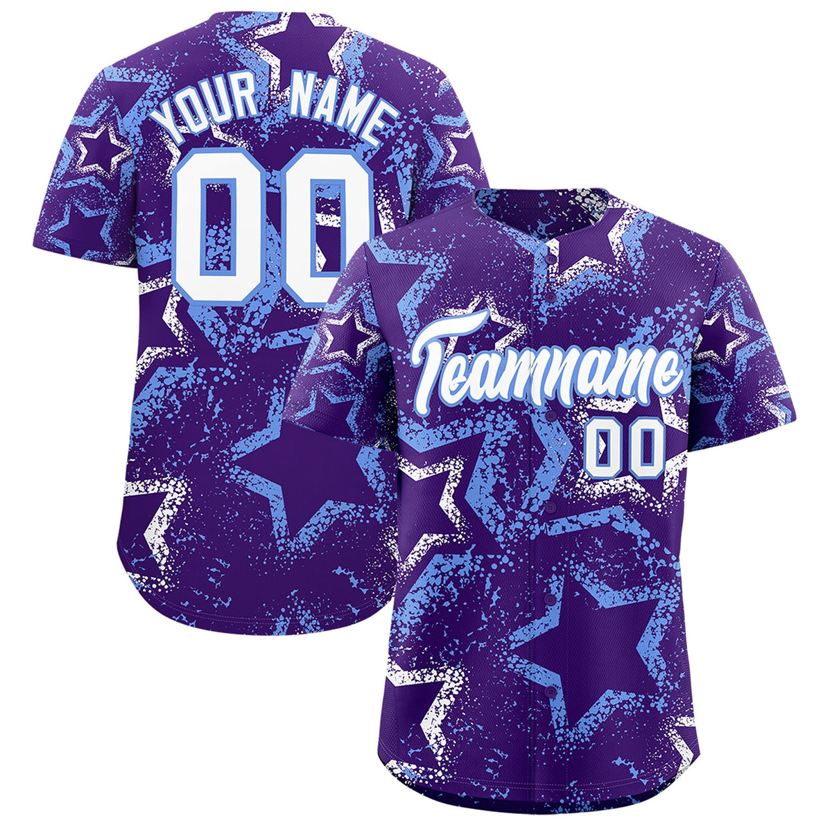 Custom Purple White Light Blue Star-Shaped Ink Texture Graffiti Pattern Baseball Jersey | Sublimation Printed &amp; Stitched,Add Name and Numbern,Perfect for Parties,Perfect for Training | KXKSHOP