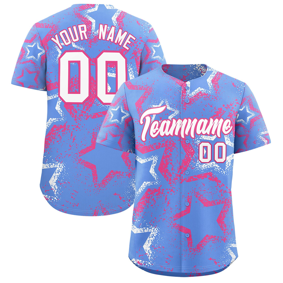 Custom Light Blue White Pink Star-Shaped Ink Texture Graffiti Pattern Baseball Jersey | Sublimation Printed &amp; Stitched,Add Name and Numbern,Perfect for Parties,Perfect for Training | KXKSHOP