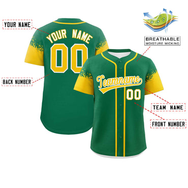Custom Kelly Green Gold Personalized Raglan Sleeves Design Authentic Baseball Jersey