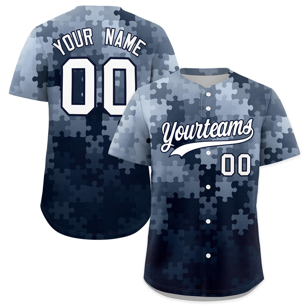 Custom White Navy Puzzle Elements Baseball Jersey | Sublimation Printed &amp; Stitched,Add Name and Numbern,Perfect for Teams | KXKSHOP