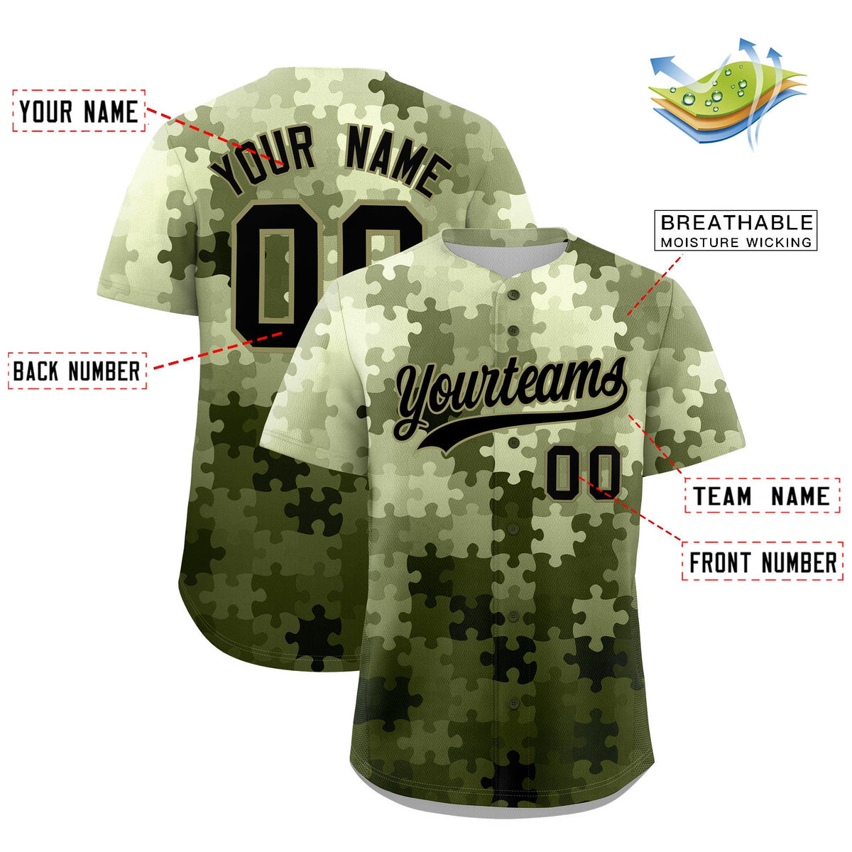 Custom Black Khaki Puzzle Elements Baseball Jersey | Sublimation Printed &amp; Stitched,Add Name and Numbern,Perfect for Teams | KXKSHOP
