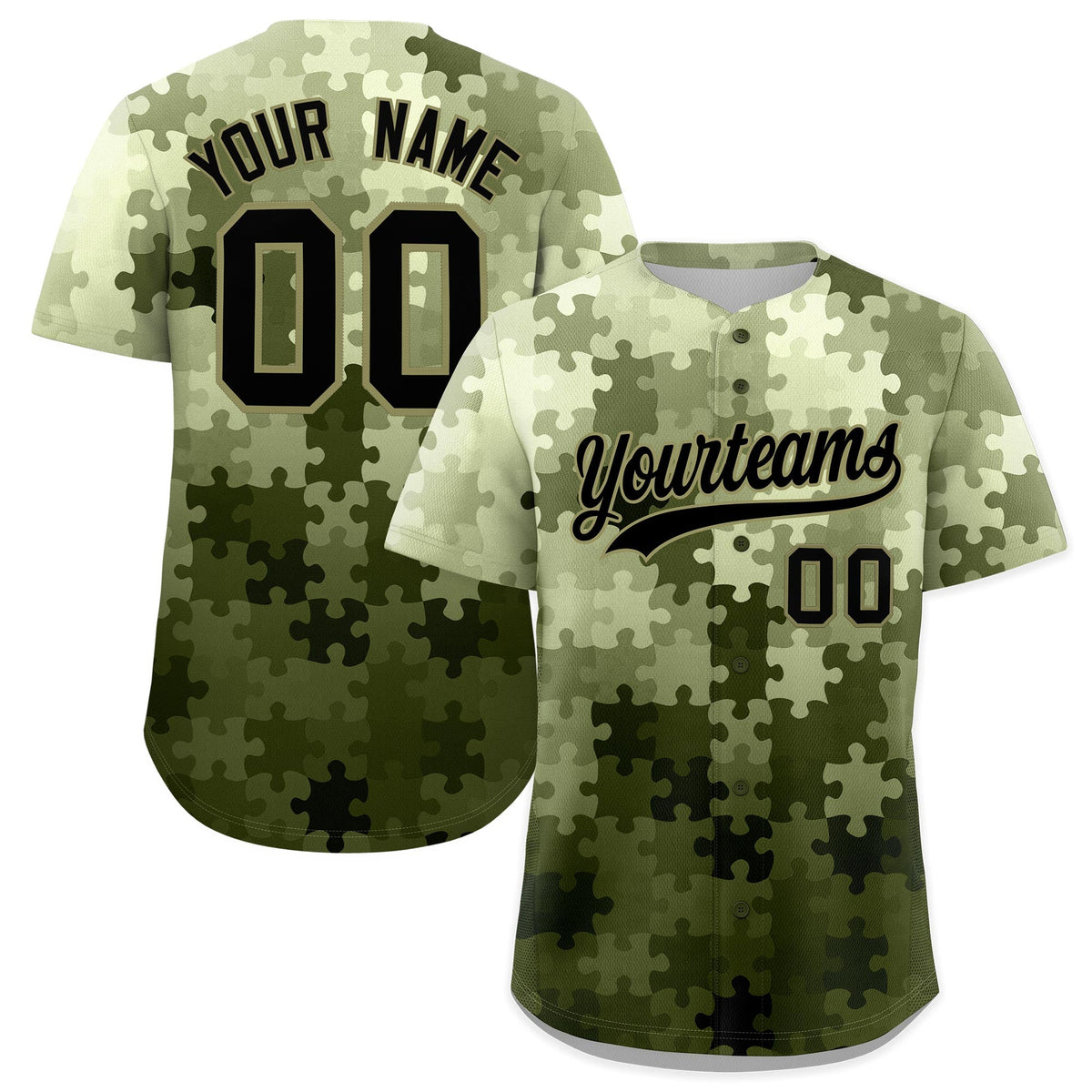 Custom Black Khaki Puzzle Elements Baseball Jersey | Sublimation Printed &amp; Stitched,Add Name and Numbern,Perfect for Teams | KXKSHOP