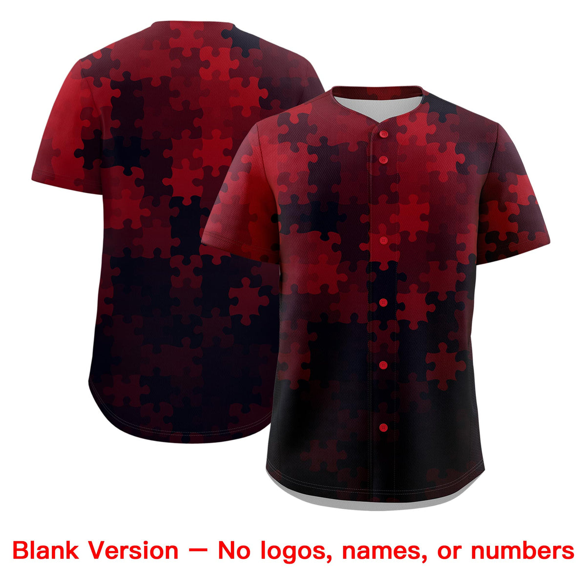 Custom Red White Black Puzzle Elements Baseball Jersey | Sublimation Printed &amp; Stitched,Add Name and Numbern,Perfect for Teams | KXKSHOP