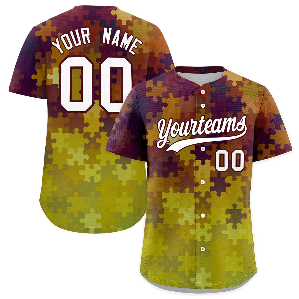 Custom White Burgundy Puzzle Elements Baseball Jersey | Sublimation Printed &amp; Stitched,Add Name and Numbern,Perfect for Teams | KXKSHOP