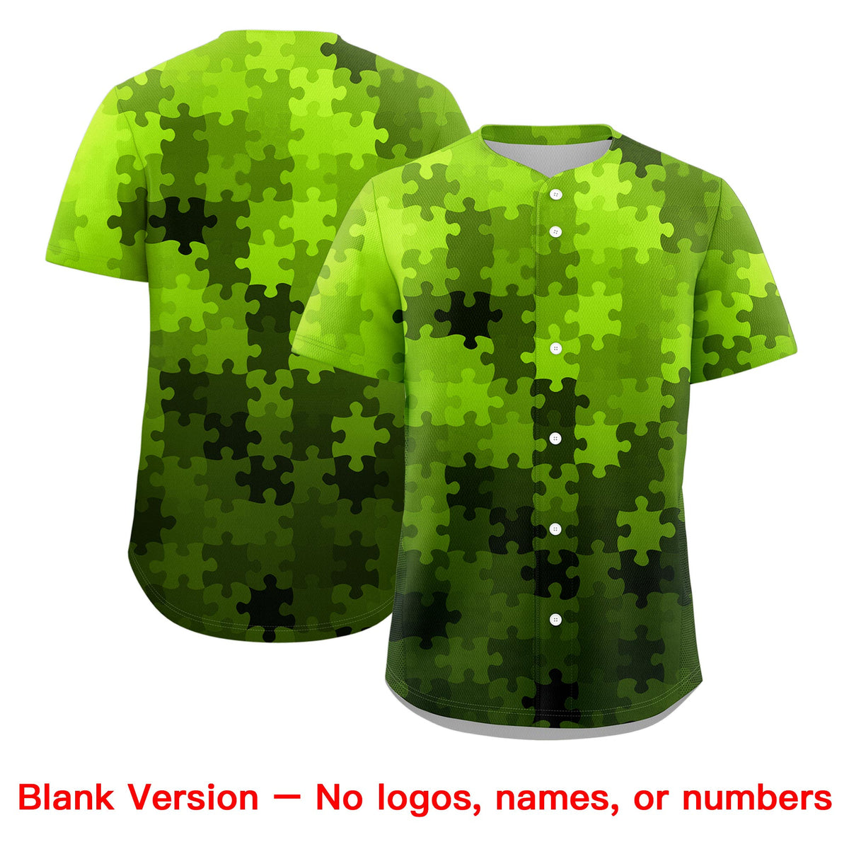 Custom White Neon Green Puzzle Elements Baseball Jersey | Sublimation Printed &amp; Stitched,Add Name and Numbern,Perfect for Teams | KXKSHOP