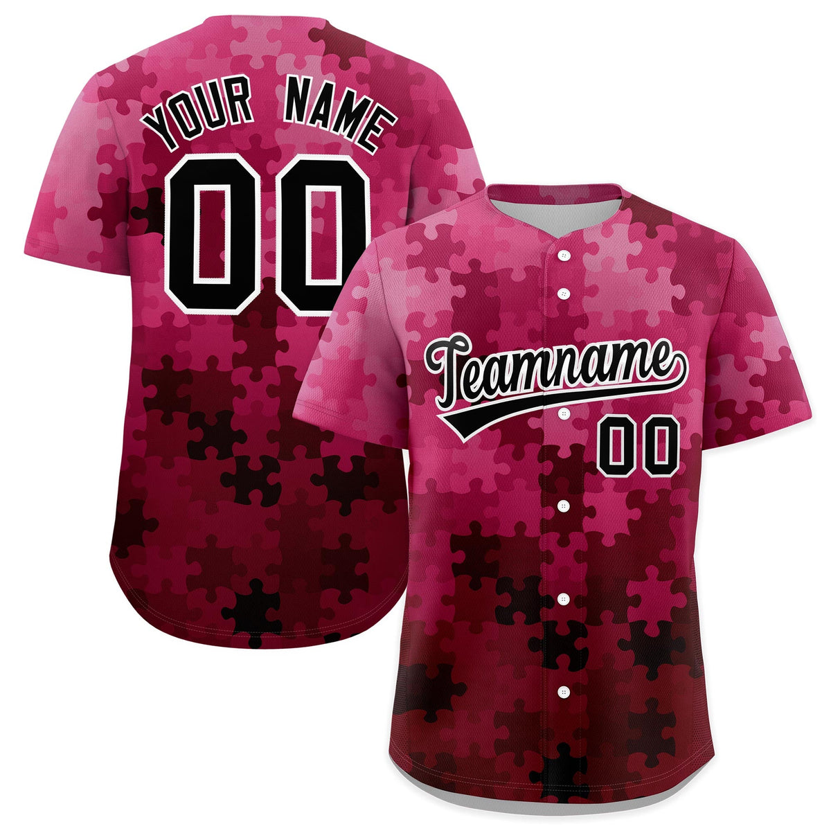 Custom Rose Red Black White Puzzle Elements Baseball Jersey | Sublimation Printed &amp; Stitched,Add Name and Numbern,Perfect for Teams | KXKSHOP