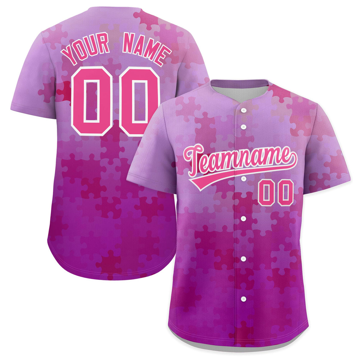 Custom Pink White Puzzle Elements Baseball Jersey | Sublimation Printed &amp; Stitched,Add Name and Numbern,Perfect for Teams | KXKSHOP
