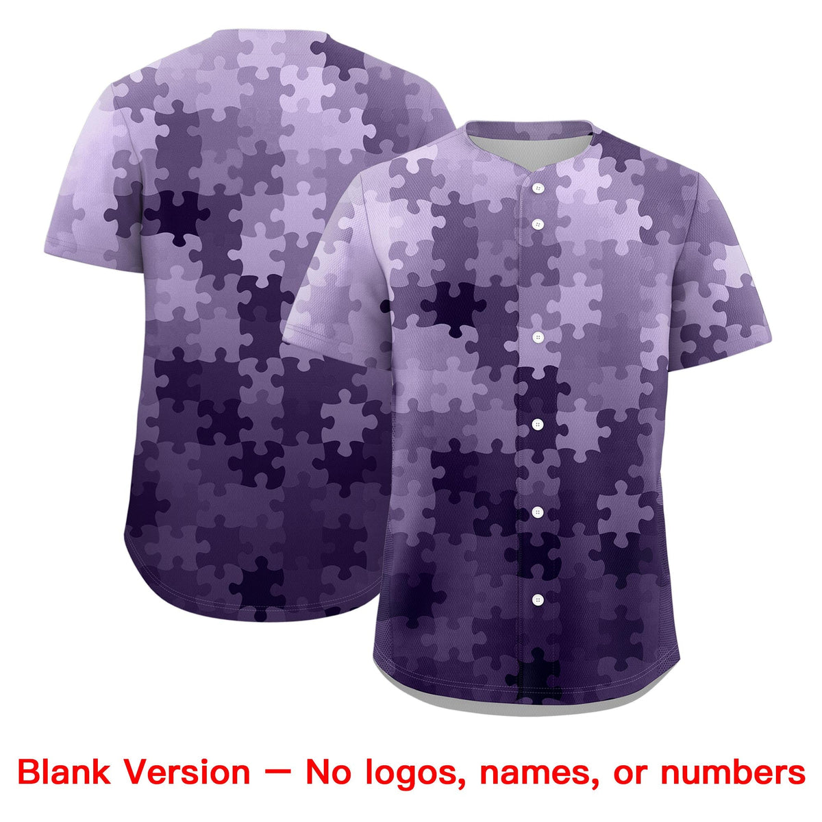 Custom White Purple Puzzle Elements Baseball Jersey | Sublimation Printed &amp; Stitched,Add Name and Numbern,Perfect for Teams | KXKSHOP