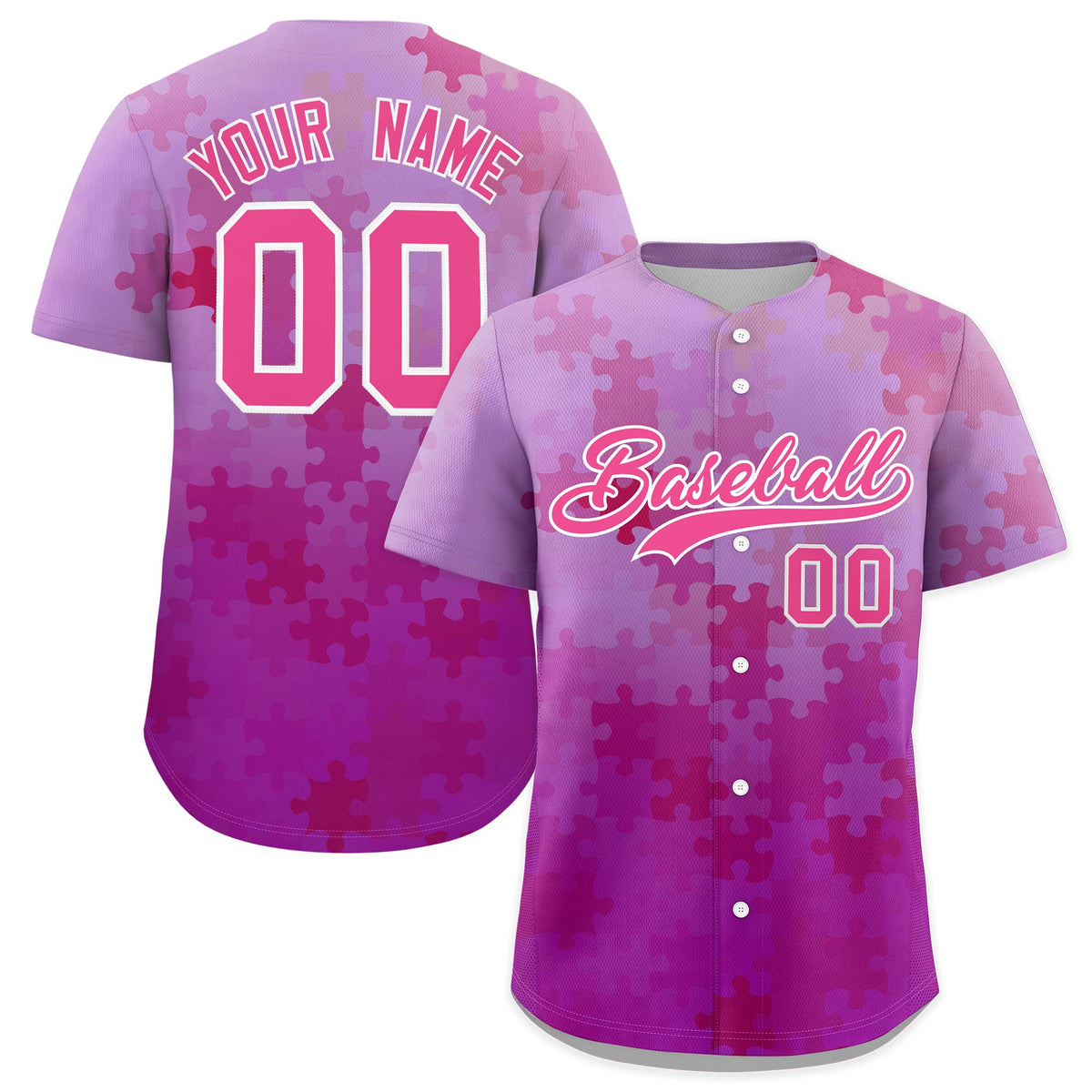 Custom Pink White Puzzle Elements Baseball Jersey | Sublimation Printed &amp; Stitched,Add Name and Numbern,Perfect for Teams | KXKSHOP