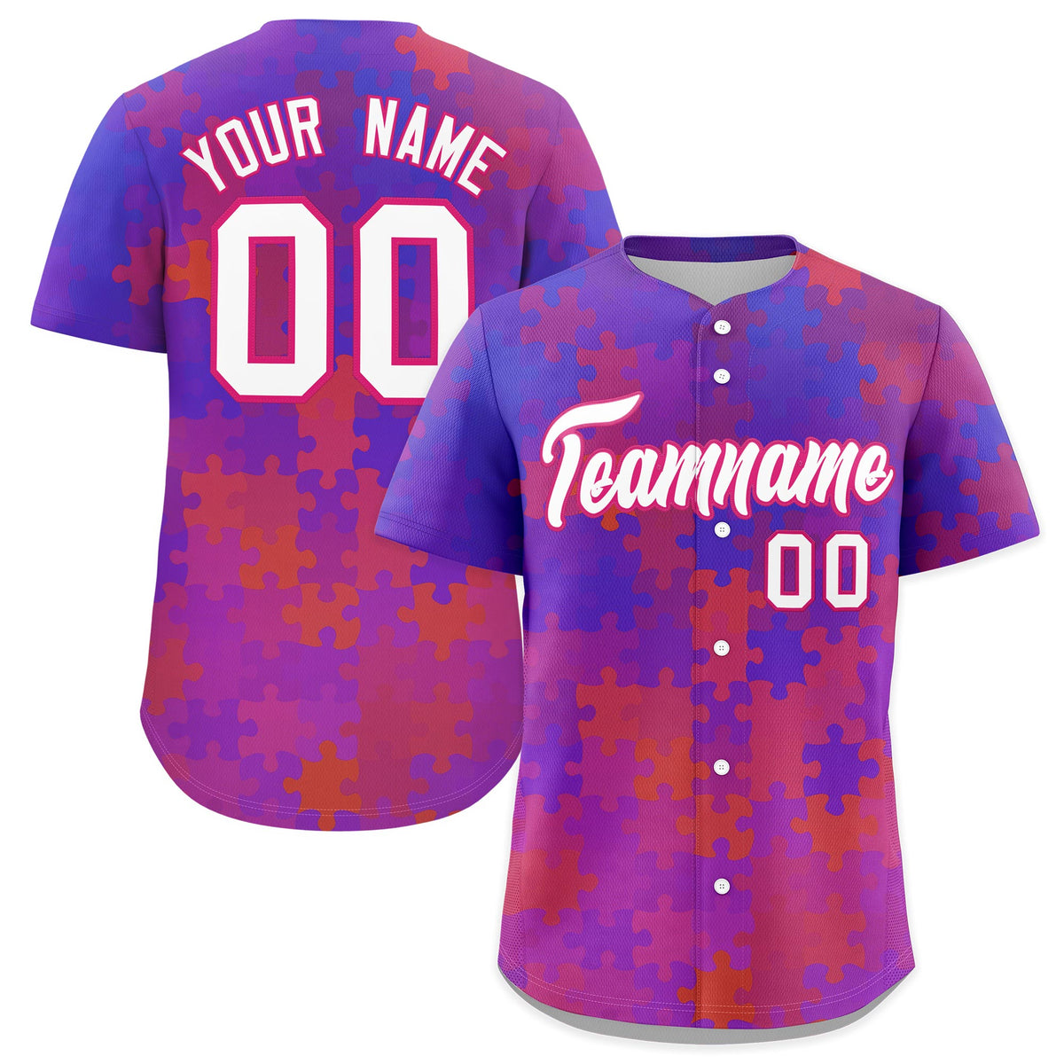 Custom White Rose Red Puzzle Elements Baseball Jersey | Sublimation Printed &amp; Stitched,Add Name and Numbern,Perfect for Teams | KXKSHOP
