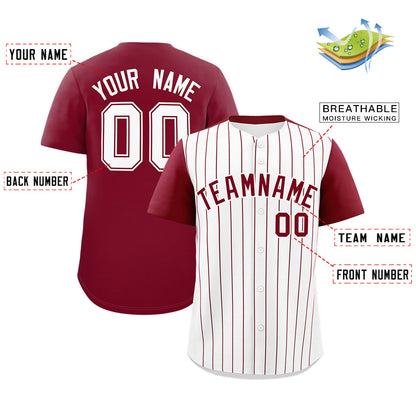 Custom White Crimson Pinstripe Personalized Two-Tone Authentic Baseball Jersey