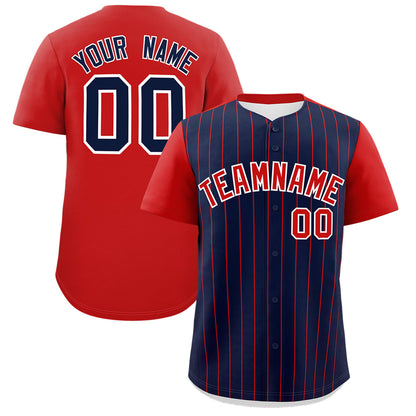 Custom Navy Red Pinstripe Personalized Two-Tone Authentic Baseball Jersey