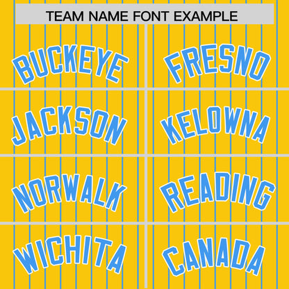 Custom Gold Powder Blue Pinstripe Personalized Two-Tone Authentic Baseball Jersey