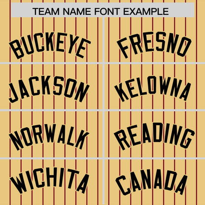 Custom Khaki Crimson Pinstripe Personalized Two-Tone Authentic Baseball Jersey