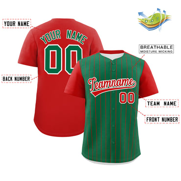 Custom Kelly Green Red Pinstripe Personalized Two-Tone Authentic Baseball Jersey