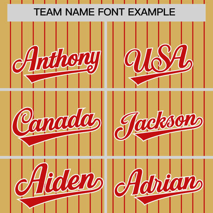 Custom Old Gold Red Pinstripe Personalized Two-Tone Authentic Baseball Jersey