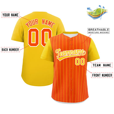 Custom Orange Gold Pinstripe Personalized Two-Tone Authentic Baseball Jersey