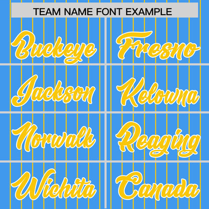 Custom Powder Blue Gold Pinstripe Personalized Two-Tone Authentic Baseball Jersey