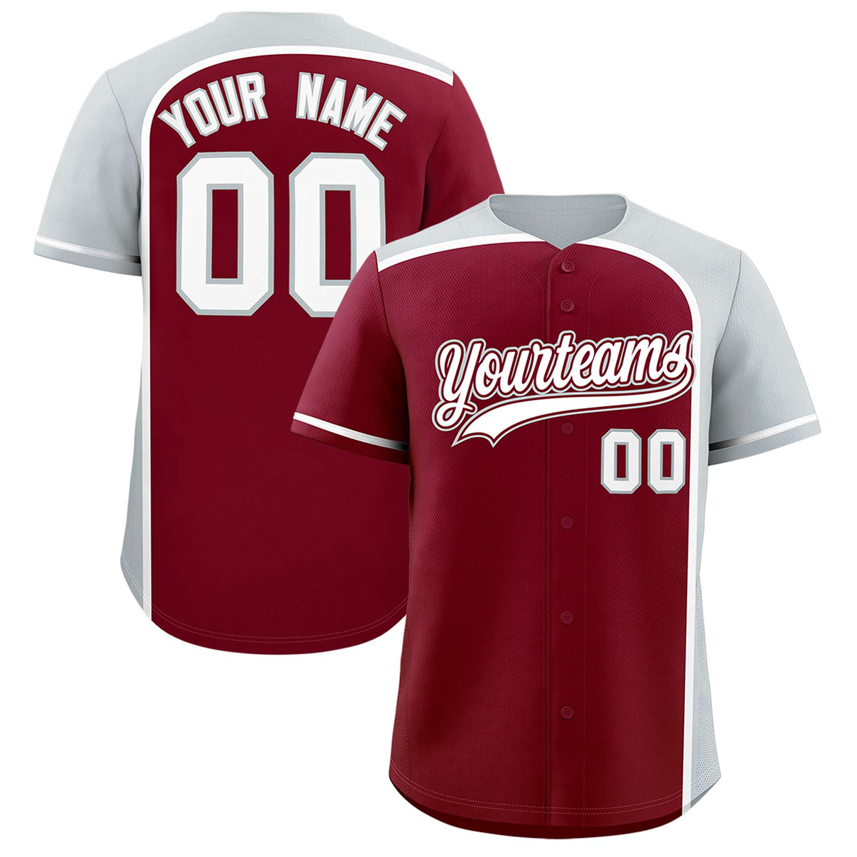 Custom Crimson Silver Personalized Color Block Authentic Baseball jersey