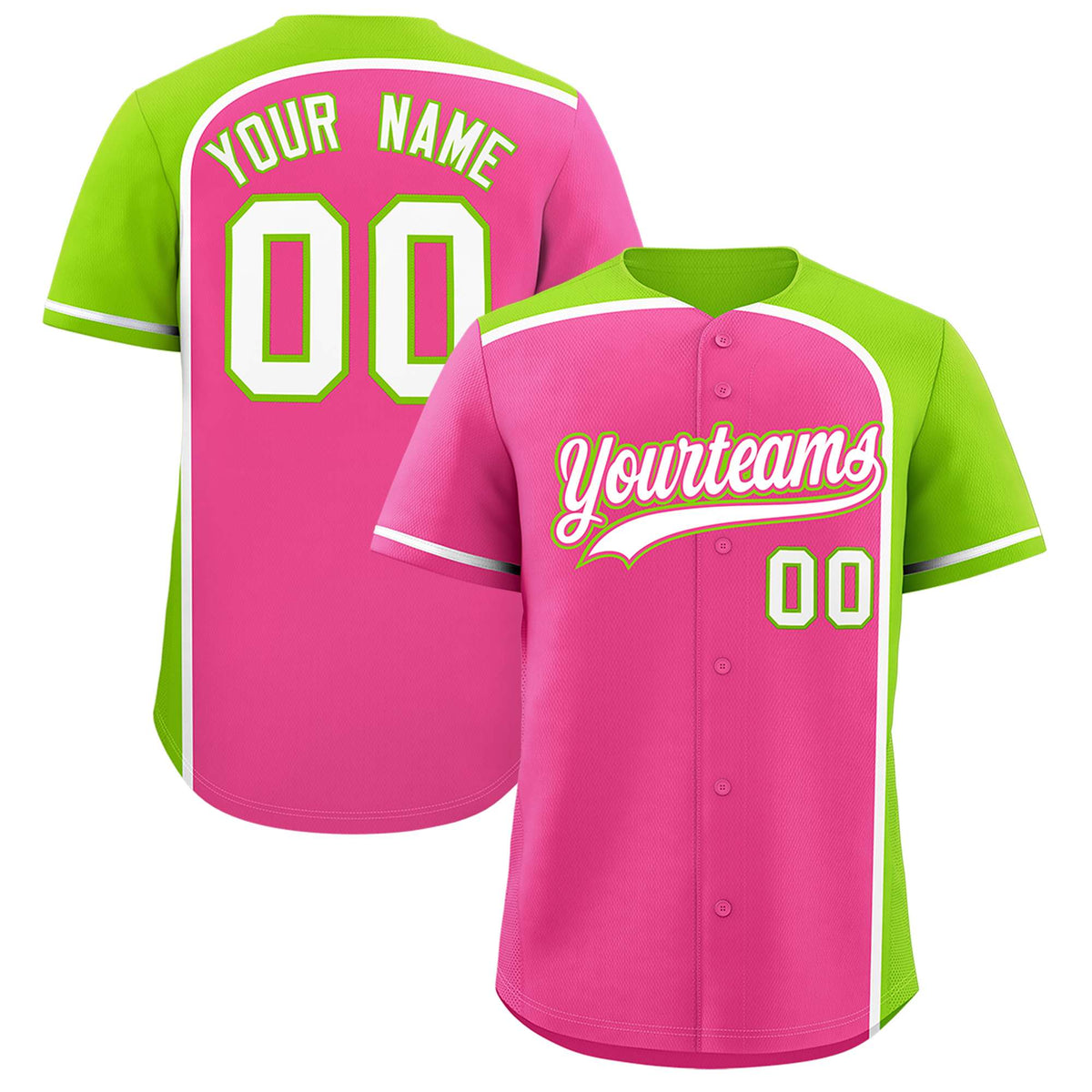 Custom Pink Neon Green Personalized Color Block Authentic Baseball jersey