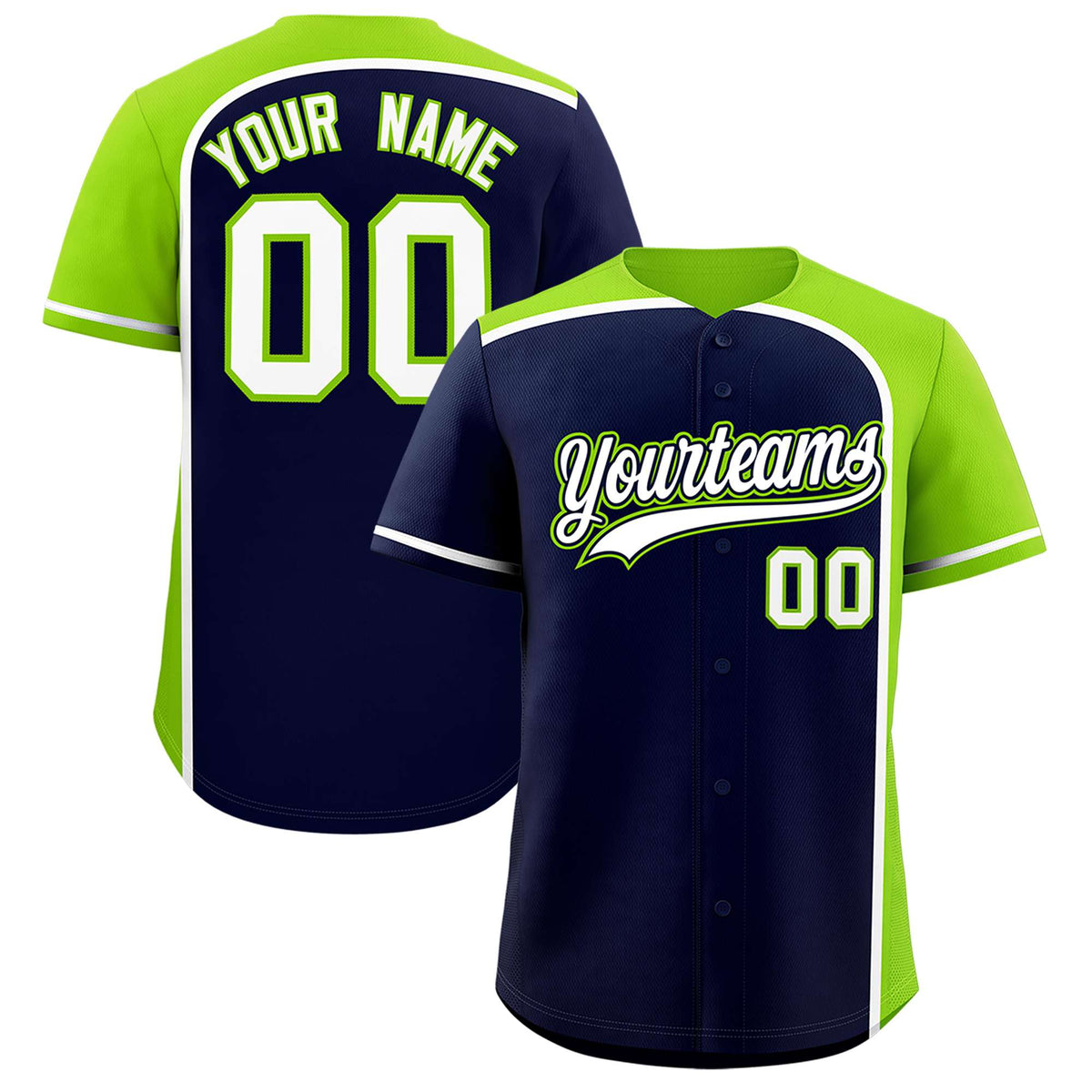 Custom Navy Neon Green Personalized Color Block Authentic Baseball jersey
