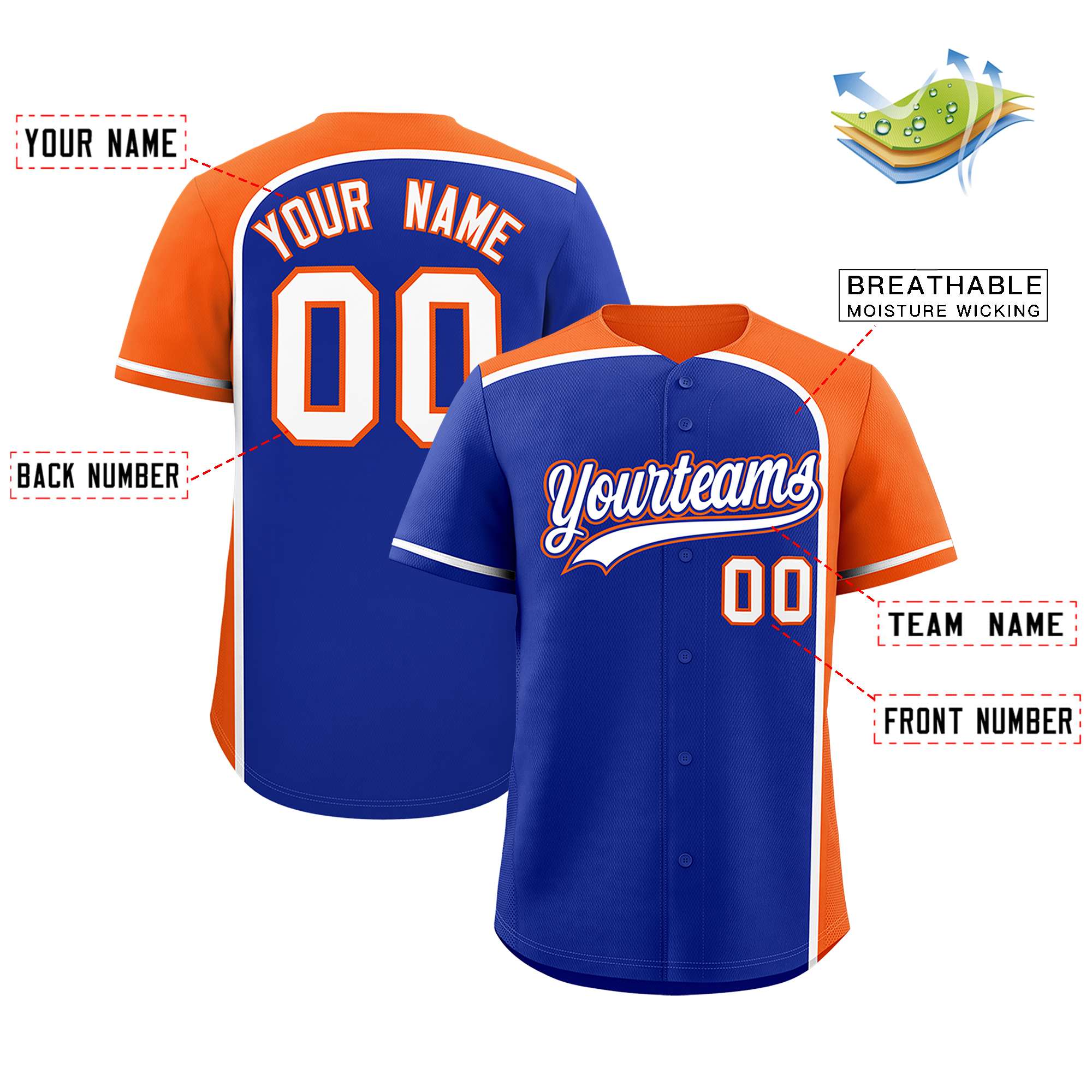 Custom Royal Orange Personalized Color Block Authentic Baseball jersey