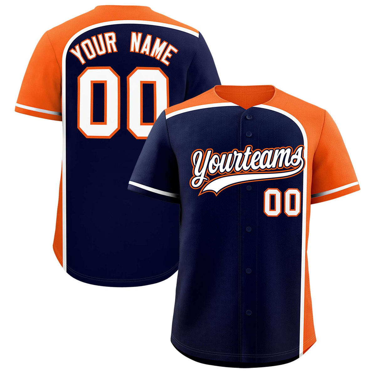 Custom Navy Orange Personalized Color Block Authentic Baseball jersey