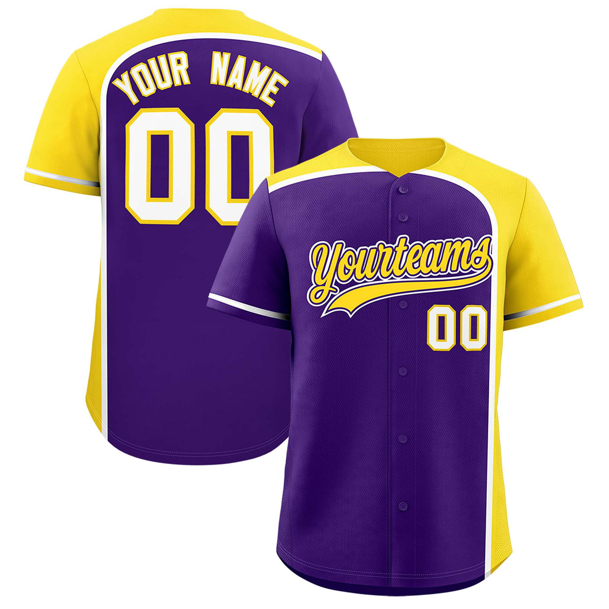 Custom Purple Gold Personalized Color Block Authentic Baseball jersey
