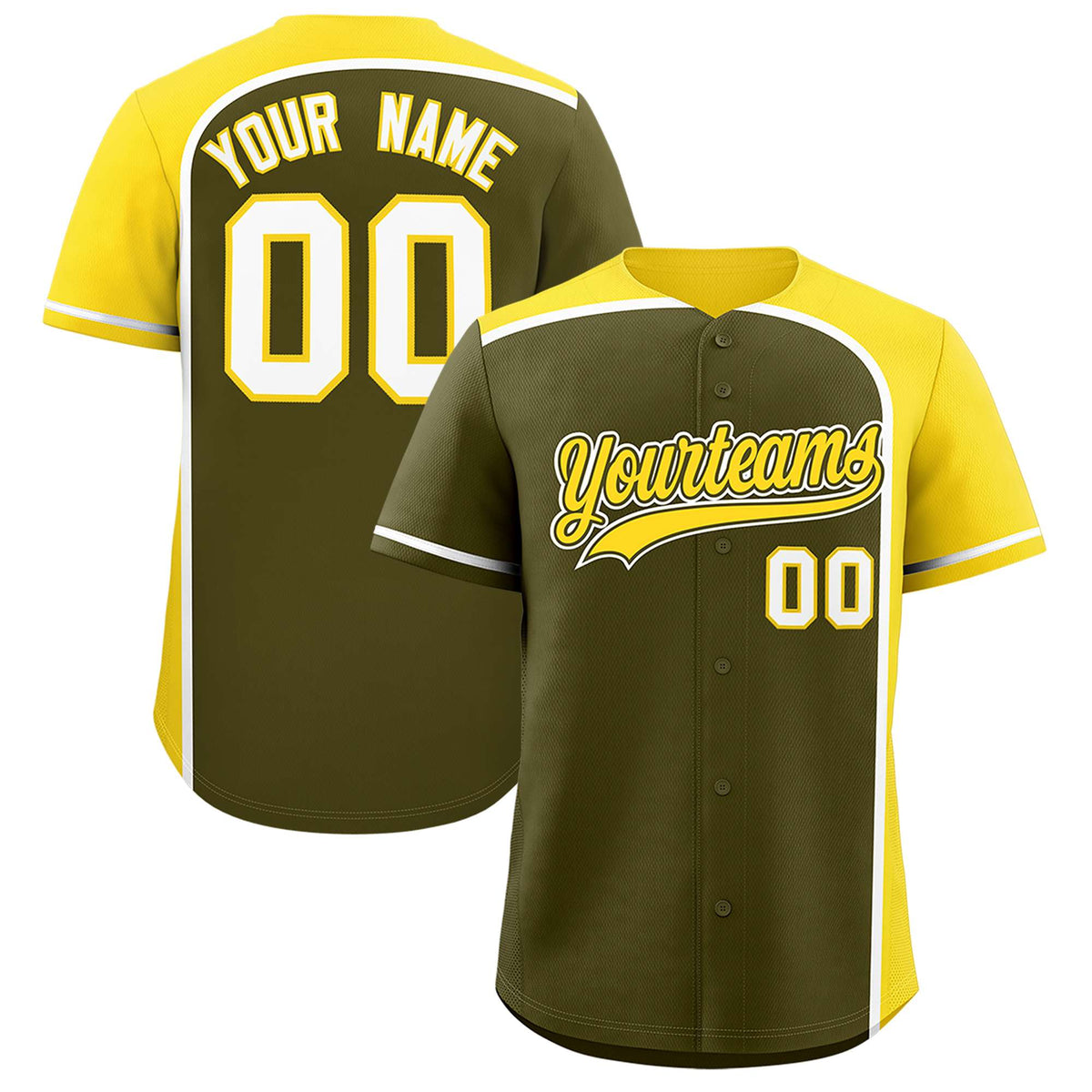 Custom Olive Gold Personalized Color Block Authentic Baseball jersey