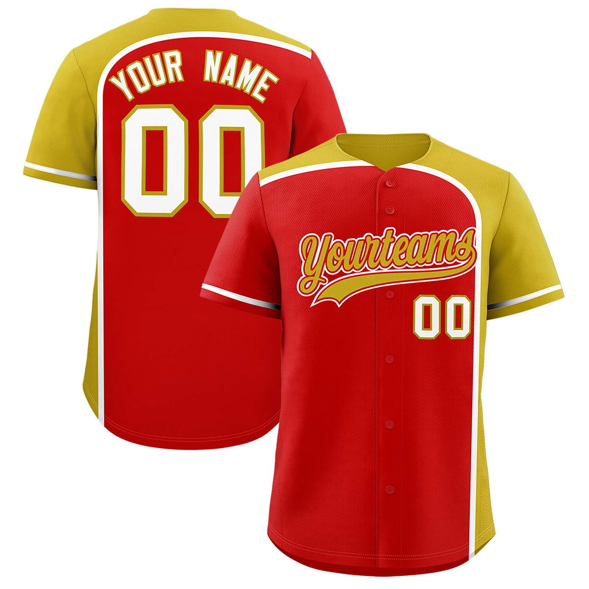 Custom Red Old Gold Personalized Color Block Authentic Baseball jersey