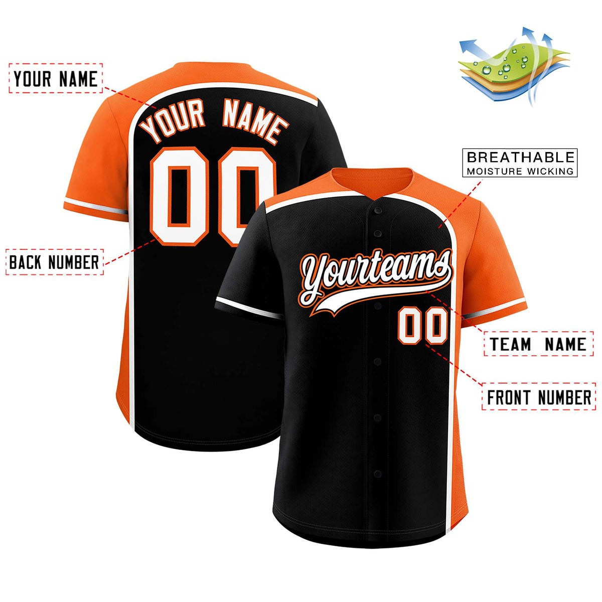 Custom Black Orange Personalized Color Block Authentic Baseball jersey