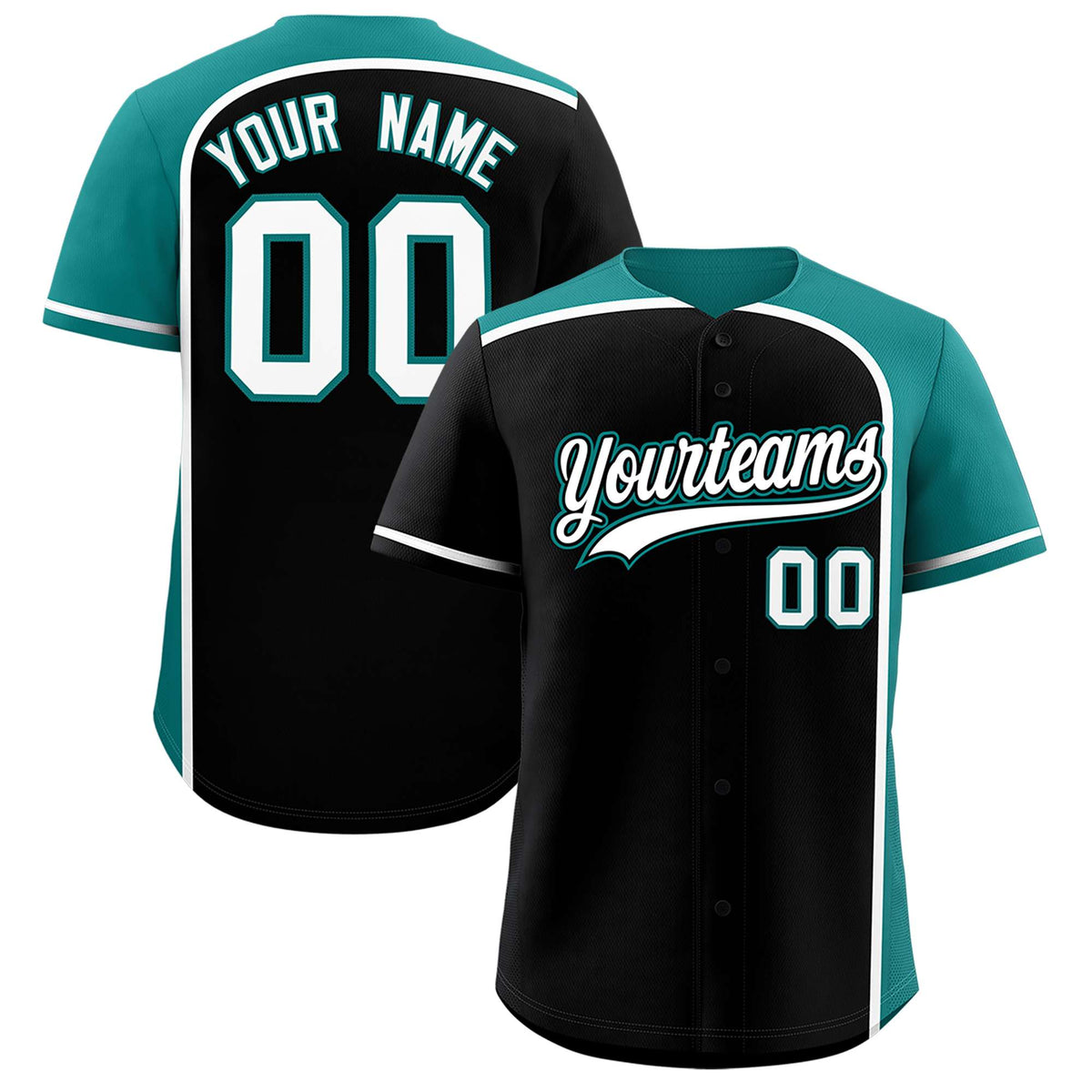 Custom Black Aqua Personalized Color Block Authentic Baseball jersey