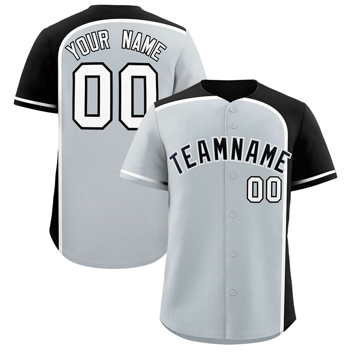 Custom Silver Black Personalized Color Block Authentic Baseball jersey