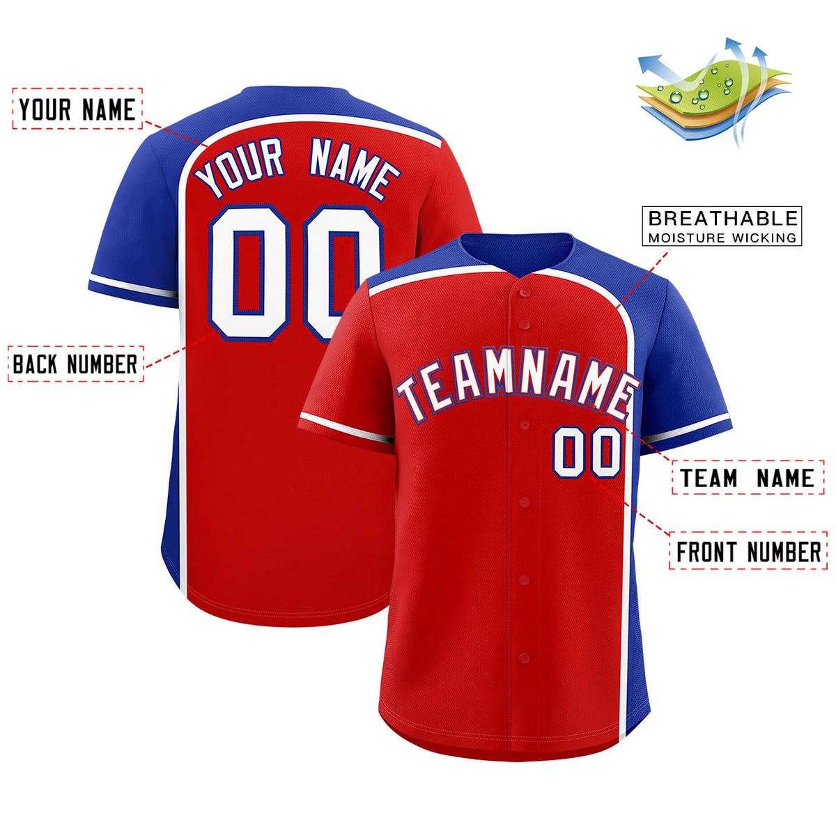 Custom Red Royal Personalized Color Block Authentic Baseball jersey