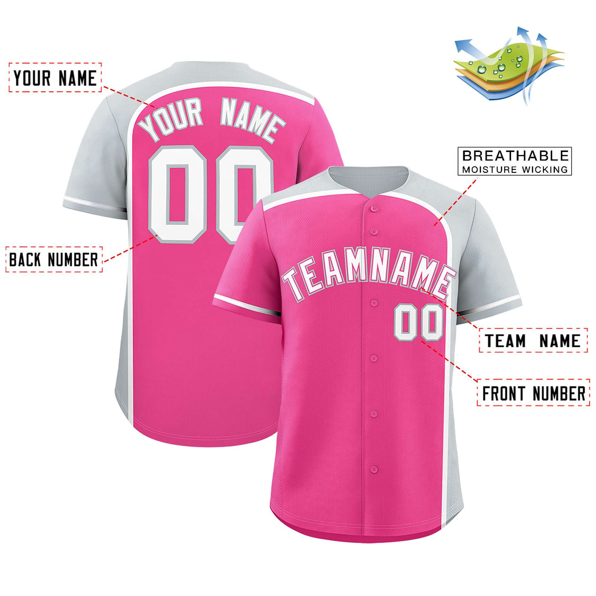 Custom Pink Silver Personalized Color Block Authentic Baseball jersey