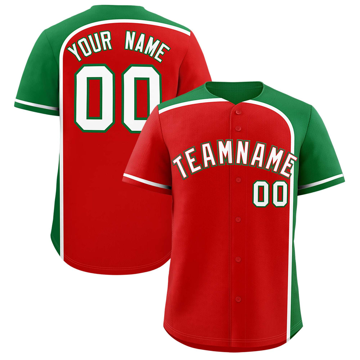 Custom Red Kelly Green Personalized Color Block Authentic Baseball jersey