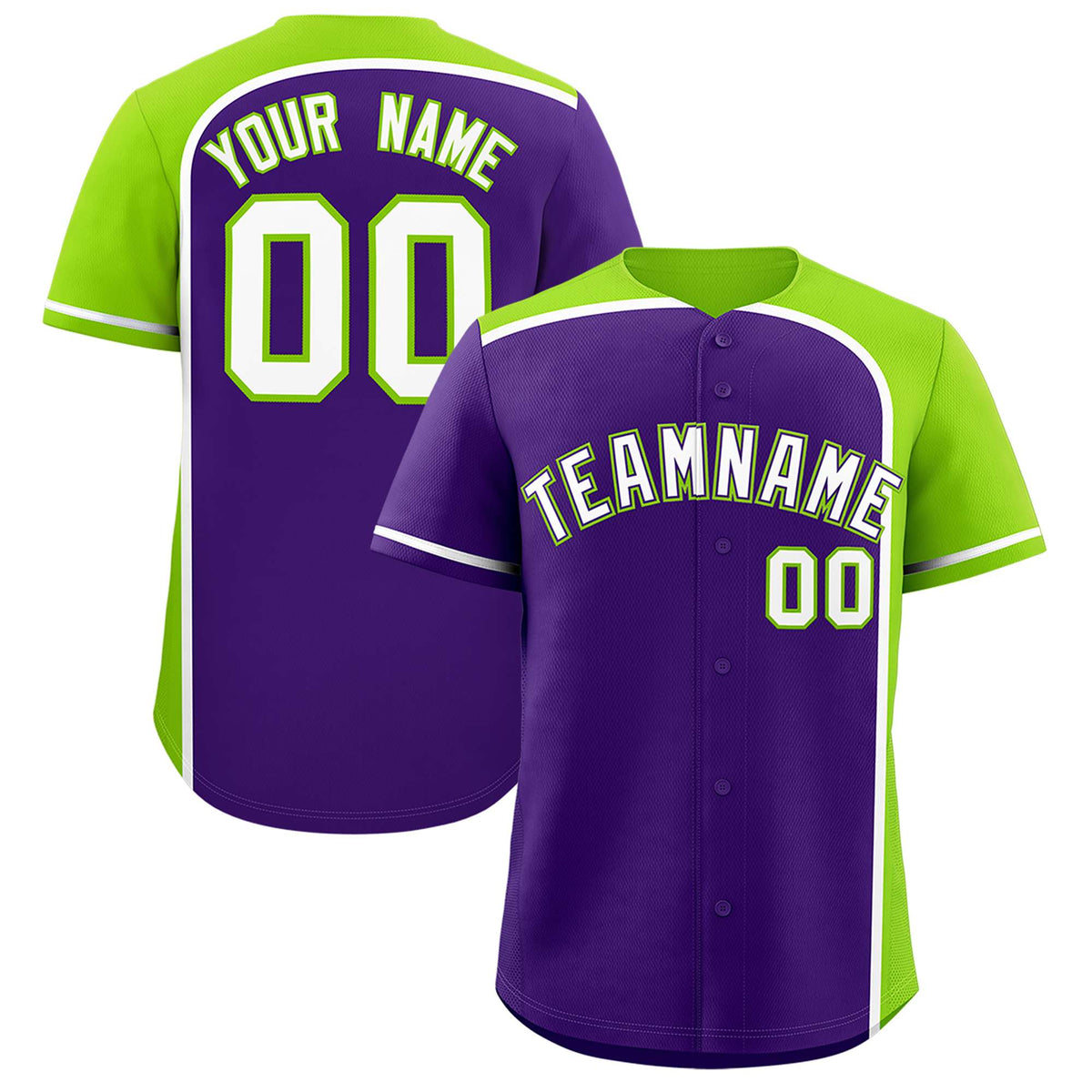 Custom Purple Neon Green Personalized Color Block Authentic Baseball jersey