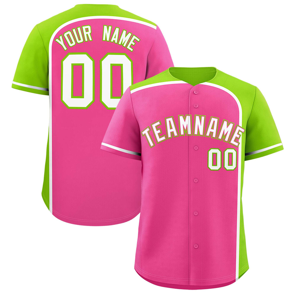 Custom Pink Neon Green Personalized Color Block Authentic Baseball jersey