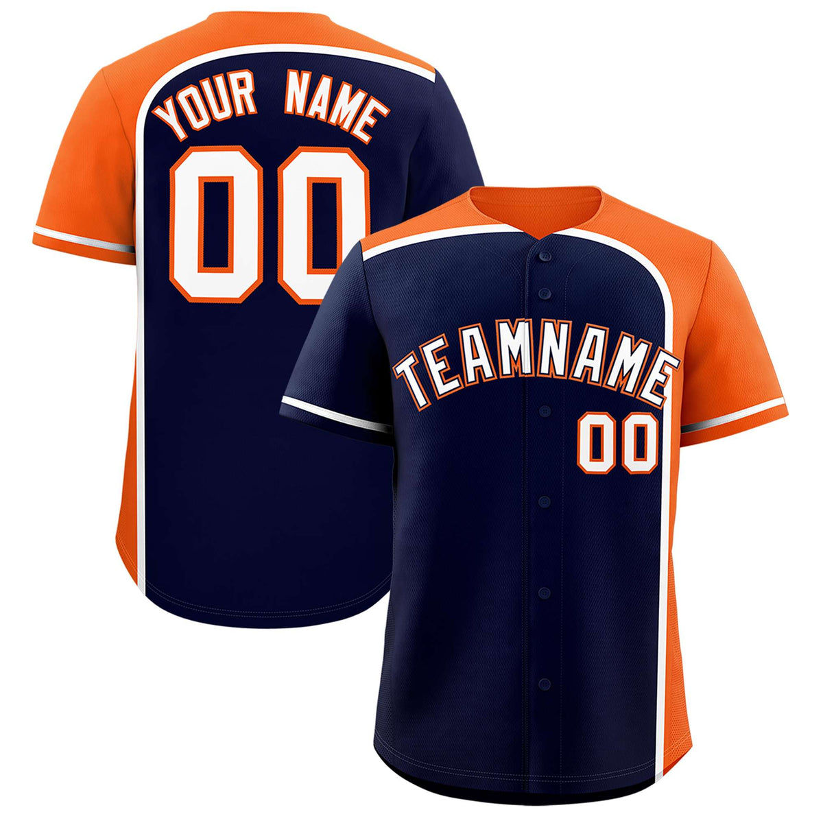 Custom Navy Orange Personalized Color Block Authentic Baseball jersey