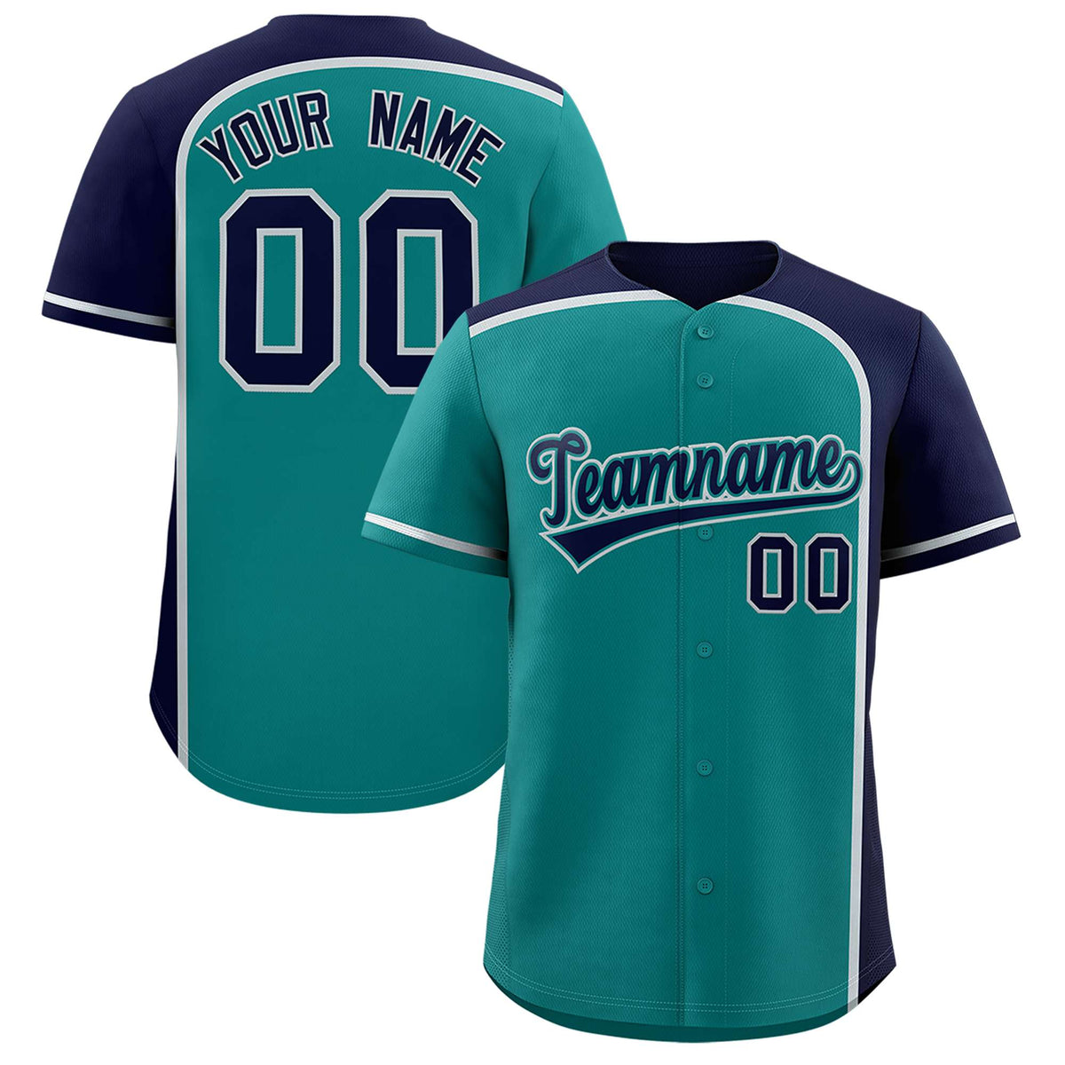 Custom Aqua Navy Personalized Color Block Authentic Baseball jersey
