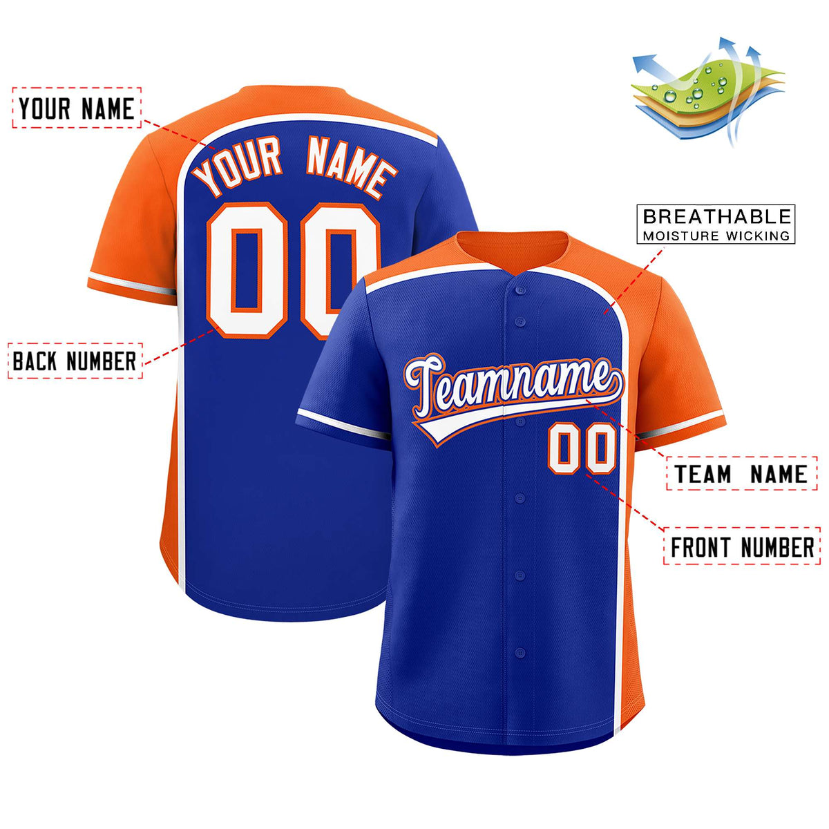 Custom Royal Orange Personalized Color Block Authentic Baseball jersey