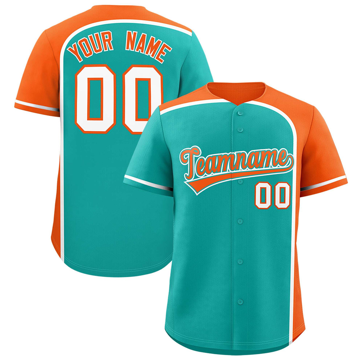 Custom Aqua Orange Personalized Color Block Authentic Baseball jersey