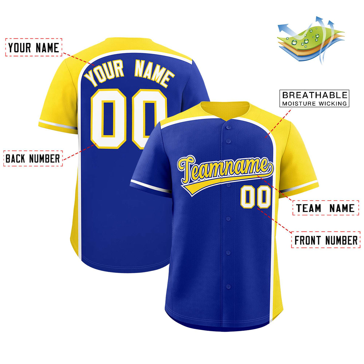 Custom Royal Gold Personalized Color Block Authentic Baseball jersey