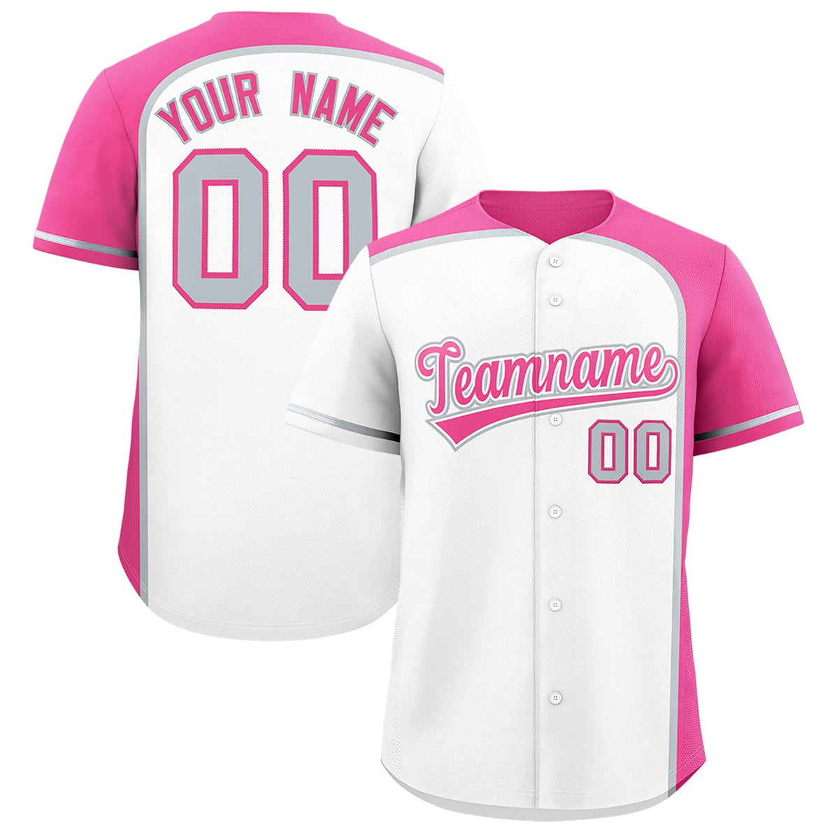 Custom White Pink Personalized Color Block Authentic Baseball jersey